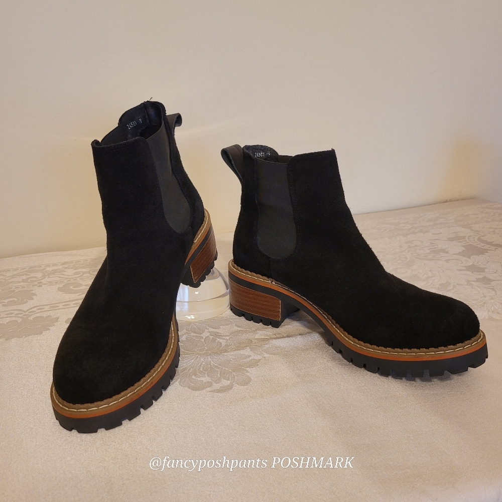 new!ANTHROPOLOGIE suede leather stacked heel traction sole chelsea made in Spain - Picture 9 of 17